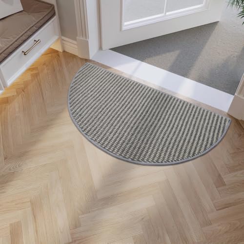 Half Circle Dirt Trapping Door Mat 36"x18", Grey & White Faux Jute Rug - color: Grey & White, size: 1'6" x 3' (Semicircular)