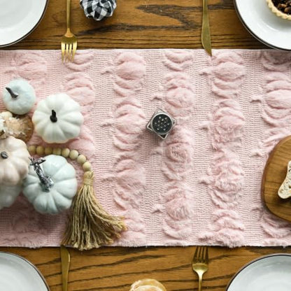 Artoid Mode Pink Soft Faux Fur Pumpkins Fall Table Runner 13x36 Inch - color: Pink, size: 13" x 36", Table Runner