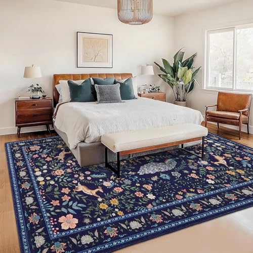 Garvee Floral 5x7 Area Rugs Washable Living Room Rug Entryway Rug Blue - color: Blue, size: 5' x 7' (Rectangular)