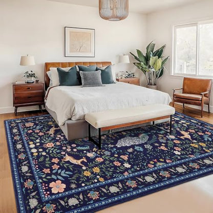 Garvee Floral 5x7 Area Rugs Washable Living Room Rug Entryway Rug Blue - color: Blue, size: 5' x 7' (Rectangular)