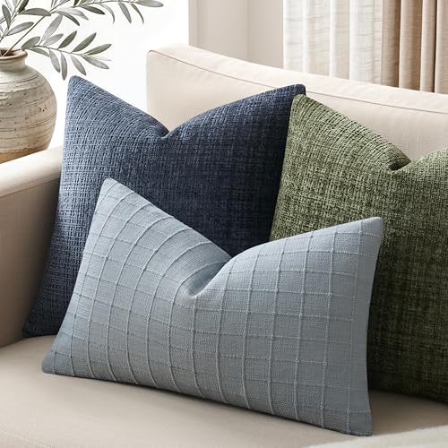 ZeeMart 2Pk Heavy Weight Artisanal Grid Pillow Covers 12x20in Chambray - color: Chambray, size: 20" x 12" (Pack of 2)
