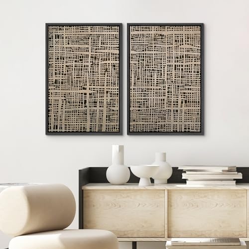 SIGNWIN Framed Canvas Print Wall Art Set Neutral Grid Pattern Abstract Illustrations Graffiti & Street Art Modern Art for Living Room, Bedroom, Office - 16"x24"x2 Black - color: A16-2604-yuk10, size: 16"x24"x2 Panels Black