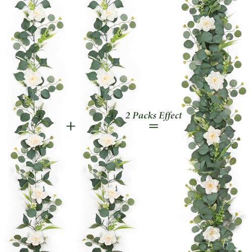 Flower Garland Artificial Rose Garland 4PCS Eucalyptus Garlands - color: White Rose, size: 4PCS
