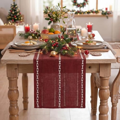 Artoid Mode Red Rustic Cotton Linen Table Runner 13x36 Inch - color: Red, size: 13" x 36"