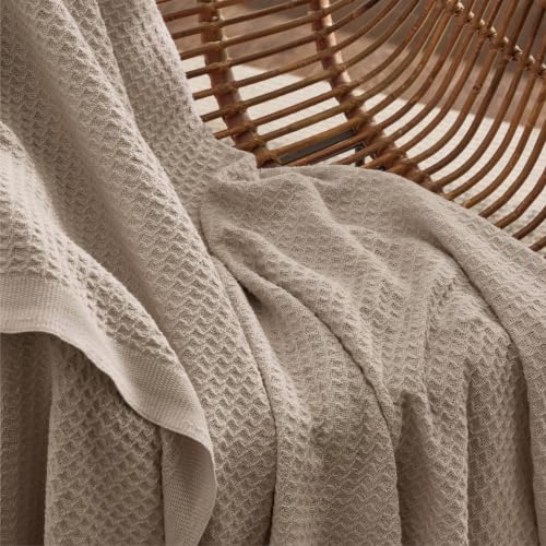 Bedsure 100% Cotton Blanket, Waffle Weave, King Size, Khaki Brown, 104"x90" - color: 03 Khaki Brown, size: King (104" X 90")