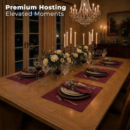 Signature Linen™ by D'Moksha, Dark Red Chambray Placemats Set of 4, 14 x 19 Inch, 100% Pure Linen Table Mats, Hemstitch, Machine Washable Cloth Placemats- Fall, Weddings, Outdoor Hosting - color: Dark Red Chambray, size: Set of 4 (14 X 19 Inch)