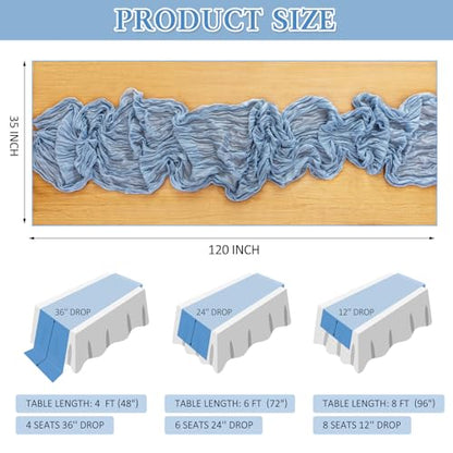 Cheesecloth Table Runner, 10 Ft, Boho Rustic, Dusty Blue, 1 Pcs - color: Dusty Blue
