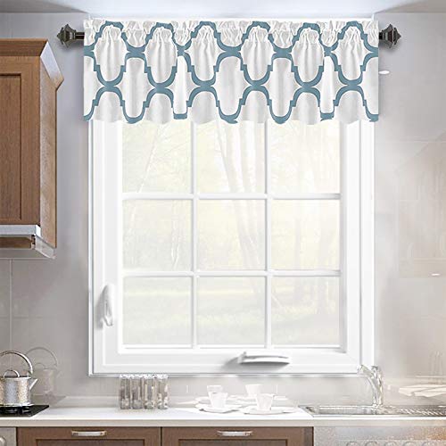 Melodieux Moroccan Fashion Room Darkening Rod Pocket Window Curtain Valance, 52 by 18 Inch, Off White/Dusty Teal (1 Panel) - color: Off White/Dusty Teal, size: 52"W x 18"L (Pack of 1)