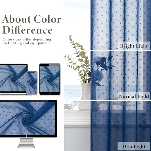 Pitalk Polka Dots Navy Blue Sheer Curtains 96 Inch for Living Room Bedroom - color: Navy Blue, size: 52"W x 96"L (Pack of 2)