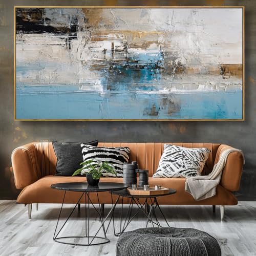 Wall Art Abstract Canvas Painting Blue 24"x48" with Framed - color: Abstract01, size: 48"L x 24"W