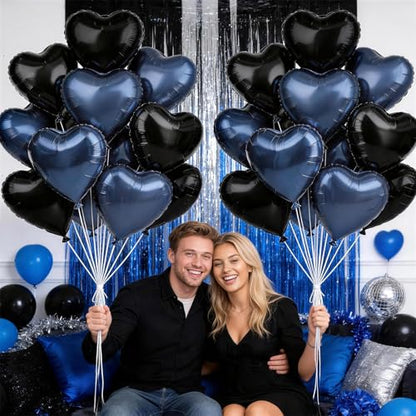 Black Blue Heart Balloons, 12Pcs 18Inch Heart Shaped Balloons - color: Black Blue