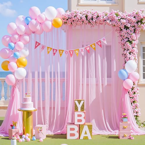 Pink Tulle Backdrop Curtain for Parties Girls Baby Shower 10ft X 8ft Light Pink Sheer Backdrop Curtains for Birthday Party Wedding Photo Booth Decorations 2 Panels 5ft X 8ft - color: Pink, size: 10FT X 8FT(2 Panels W5ft X H8ft)