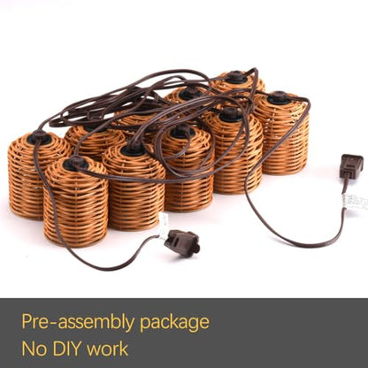 Natural Rattan String Lights, 10 Rustic Raffia Cage, 13 Ft Plug in & Connectable Wicker Lights,Natural Color Rattan - color: Natural Rattam