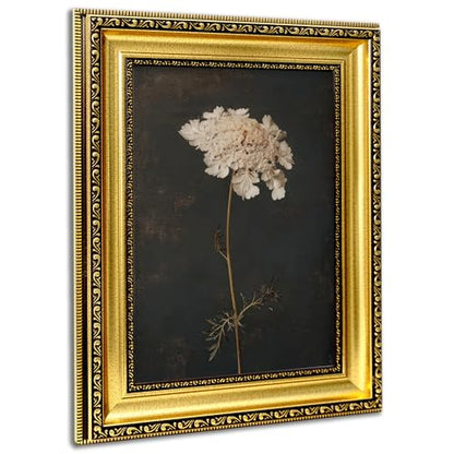 Gold Framed Floral Wall Art Dark Moody Botanical Canvas Painting 12x16in - color: Framed flowers, size: 16"L x 12"W