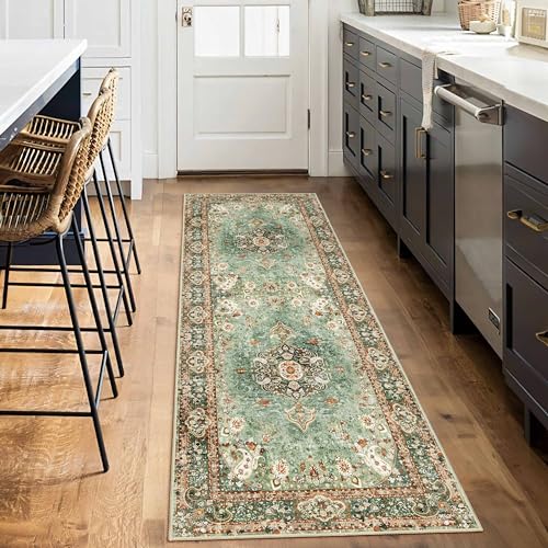 Washable Runner Rug 2x6,Long Green Rug Runners for Hallways - color: Green, size: 2'x6'