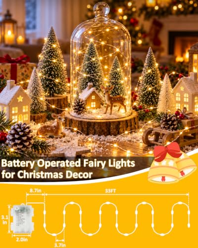 6 Pack 100 LED Fairy Lights Battery Operated with Remote, 33 FT Warm White - color: Warm White, size: 6PK（100LED with Remote）