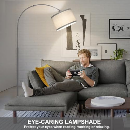Modern Floor Lamp, Arc Standing Lamp with Gray Lampshade and Pedal Switch - color: Metal Gray Base with Gray Shade