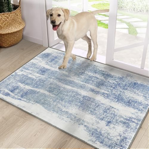 CRISTGEE Door Mat, Front Indoor Door Mat Faux Wool Non-Slip Entryway Rug Absorbent Abstract Throw Rug for Indoor Entrance Hallway Laundry Room, 24X36 Inches, Modern Blue Washable - color: Modern Blue, size: 2' x 3' (Rectangular)