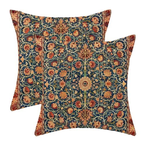 Boho Floral Pillow Covers 18x18 Set of 2, William Morris Flower Pattern Design Decorative Throw Pillows Bohemian Vintage Farmhouse Cushion Pillow Covers for Sofa Couch Bed Outdoor Decor - color: Boho-7, size: 18" x 18" (Pack of 2)