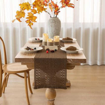 Fall Thanksgiving Boho Macrame Brown Table Runner 13x60 Inch - color: Brown, size: 60"L