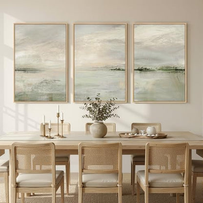Large Framed Sage Green Abstract Landscape Wall Art for Living Room, 24x36 - color: Warm Green, size: 24" W x 36" H x 3pcs
