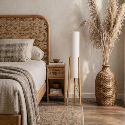 Log Wood Tripod Floor Lamp,Modern Farmhouse Style,50 Inch Height - color: Natural Wood