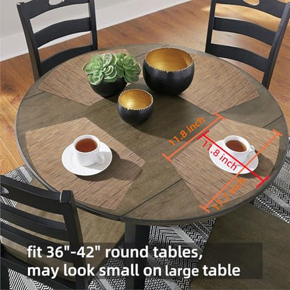 SHACOS Small Round Table Placemats Set of 5 Woven Vinyl Wedge Placemats with Centerpiece Round Table Mats Heat Resistant Wipe Clean (5, Tan) - color: Tan
