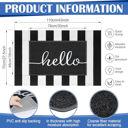 Geelin 2 Pcs Layered Hello Doormat, Black and Whitestriped Rug Set - style: Stripe Hello