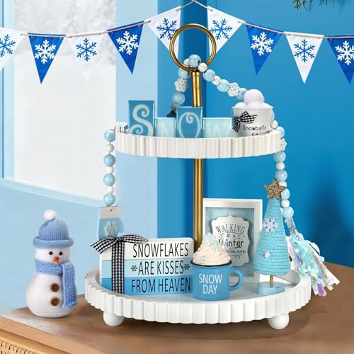 Winter Decorations for Home Office 8 PCS Snowman Tiered Tray Decor Set - color: Winter