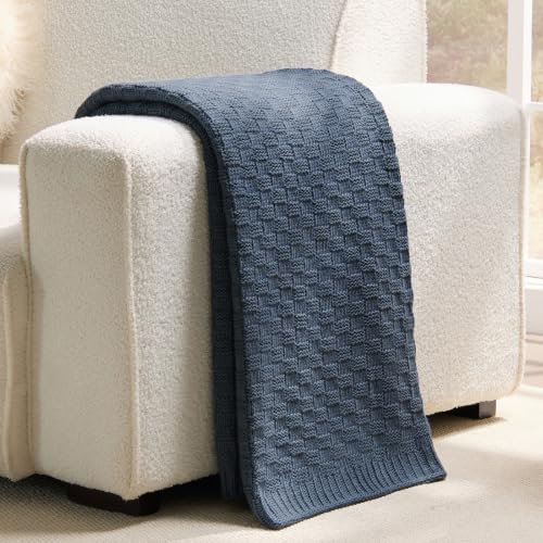 Dusty Blue Throw Blanket, Cute Checkerboard Knit, 50x60 Inches - color: Check-dusty Blue, size: 50"x60"