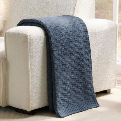 Dusty Blue Throw Blanket, Cute Checkerboard Knit, 50x60 Inches - color: Check-dusty Blue, size: 50"x60"
