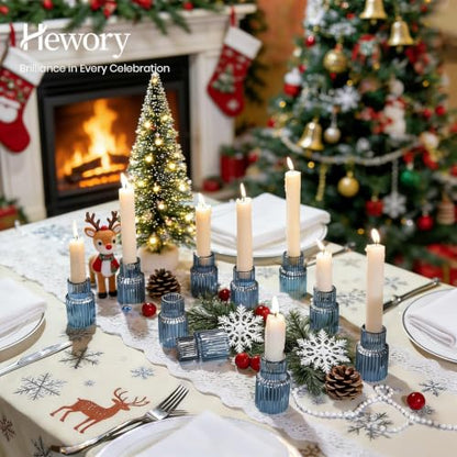 Hewory Glass Candlestick Holders Bulk, 10 PCS Blue Taper Candle Holders - color: Blue, size: 10PCS