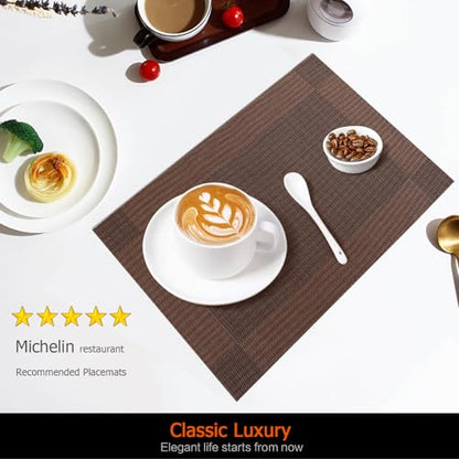 Brown Vinyl Placemats Set of 6, Heat Resistant Table Placemats - color: Brown