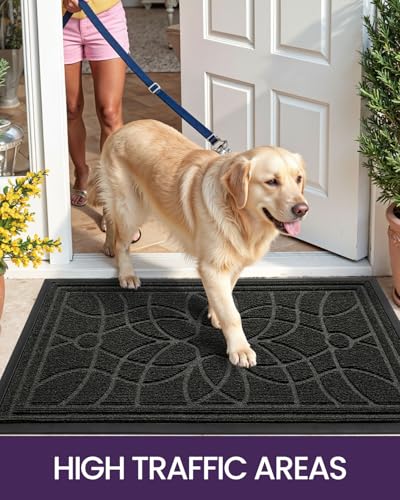 DEXI Front Door Mat Outside Entrance 17x30, Heavy Duty Non Slip, Black - color: Black, size: 17" X 30" (Rectangular)
