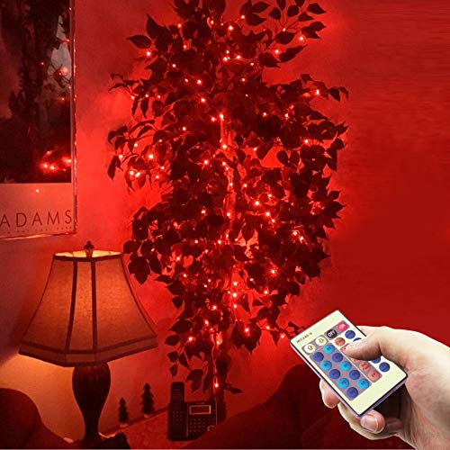 RUICHEN Fairy Lights Plug in with Remote, Copper Wire 33 Ft 100 LED, Red - color: Red
