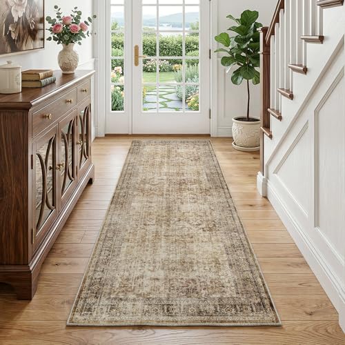 FMFUNCTEX 2x8 Washable Hallway Runner Rug Brown Vintage Distressed Non Slip - color: Brown, size: 2' x 8' (Rectangular)