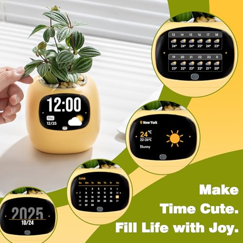 PLANTSIO Smart Plant Pot with Screen, 80ml Self-Watering Planter Yellow - color: Yellow