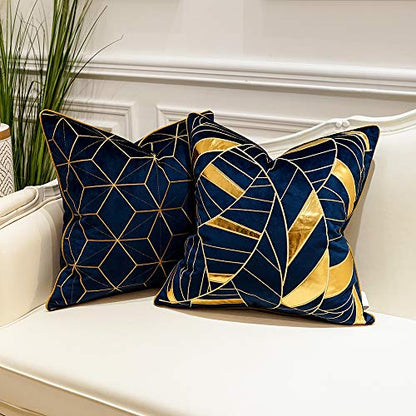 Avigers Throw Pillow Cover 18 x 18 Inch, Blue Gold, Velvet, Hidden Zipper - color: Blue, Gold, size: 18" x 18" (Pack of 1)