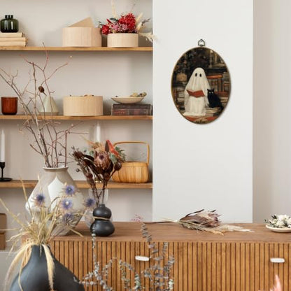 Mcehtle Ghost and Black Cat Reading Book Wall Art Decor Framed 8.6x11.4 - color: Colour 31