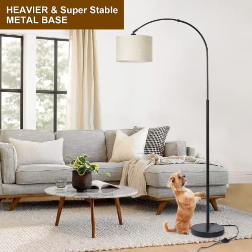 Seaside village Arc Floor Lamps for Living Room, Modern Standing Lamp with Adjustable Hanging Drum Shade, Tall Pole Lamp with Foot Switch, Over Couch Arched Reading Light for Bedroom, Office (Black) - color: Black