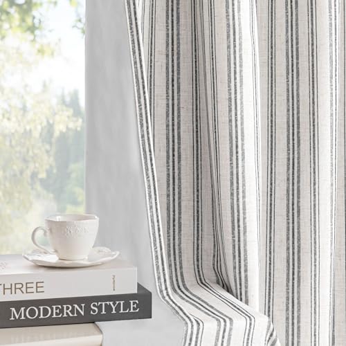 MYSKY HOME Striped Linen Curtains 100% Blackout 84 Inches Long,2 Panels - color: B-dark Grey /Blackout, size: 52"W x 84"L (Pack of 2)