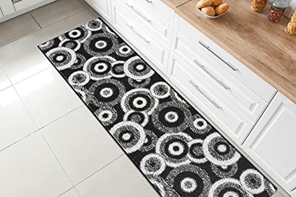 REMNAZ Custom Size Hallway Runner Rug, Geo Black, 31 in x 6 ft - color: Geo / Black, size: 31 inch Width X 6 Feet Length