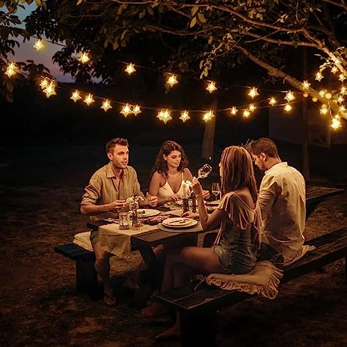 Minetom 33ft Plug in Star String Lights with Remote and Timer - color: Star - Warm White - 33 FT