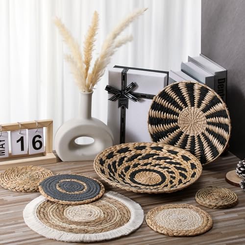 CroBlissful 7 Pcs Boho Wall Baskets Woven Seagrass Round, Classic - style: Classic