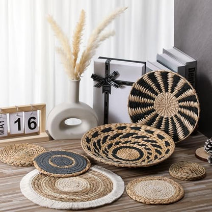 CroBlissful 7 Pcs Boho Wall Baskets Woven Seagrass Round, Classic - style: Classic