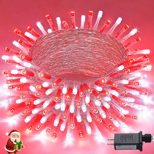JMEXSUSS Connectable 100 LED Red and White Christmas Lights with 8 Modes - color: Red White, size: 100 LED