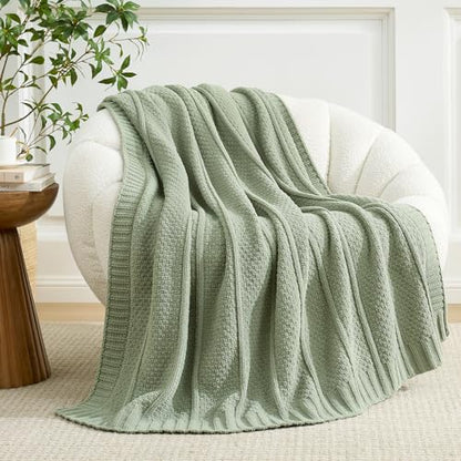 Amélie Home Chenille Knit Throw Blanket, Sage Green 50"x60" - color: Sage Green, size: 50" X 60"