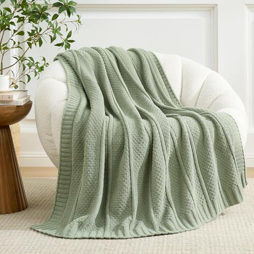 Amélie Home Chenille Knit Throw Blanket, Sage Green 50"x60" - color: Sage Green, size: 50" X 60"