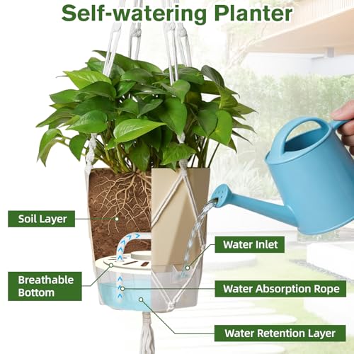 MIPON 3 Size Self Watering Hanging Planters with Macrame Plant Hanger