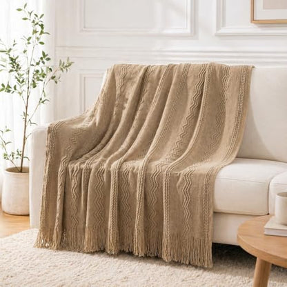 BATTILO HOME Tan Throw Blanket for Couch, 50"x60" - color: Tan, size: 50 x 60 in.